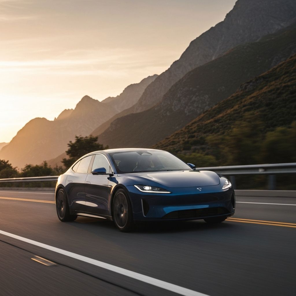 A car driving on a scenic highway during golden hour