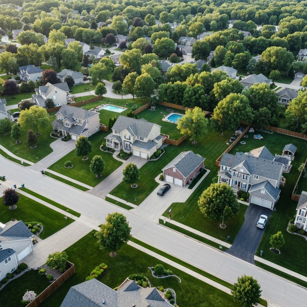Aerial view of a beautiful suburban neighborhood